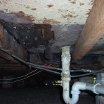moisture damage to flooring below shower